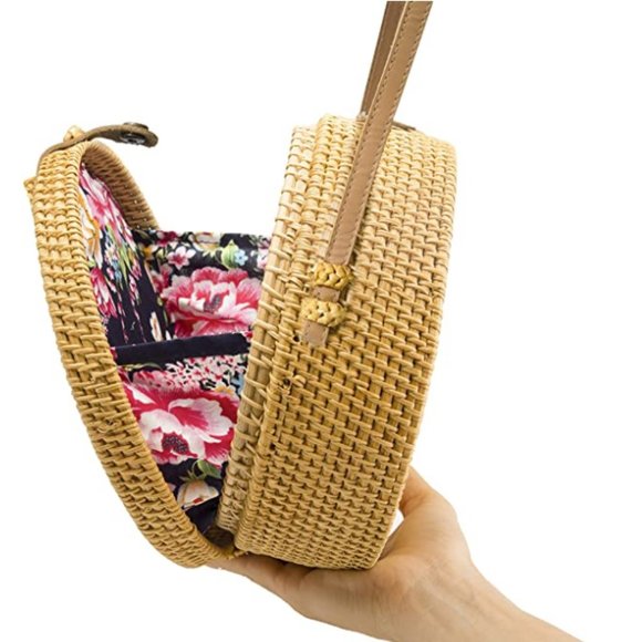 Anthropologie Hand-woven Leather Round Rattan Bag - Picture 2 of 9